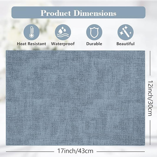Faux Leather Placemats Set of 6,Heat Resistant Placemats for Dining Table, Easy Clean Non-Slip Place Mats, Waterproof Stain Resistant Wipeable Washable PU Table Mats, (Blue)