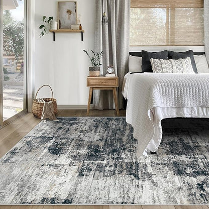 5x7 Area Rugs for Living Room, Washable Modern Abstract Large Area Rug Neutral Soft Non Slip Kids Rug Stain Resistant Indoor Carpet for Bedroom Nursery Dining Room Home Office(BlackGrey, 5'x7')
