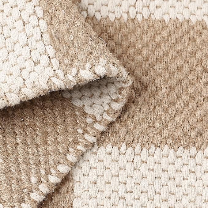 REDEARTH · Jute Cotton Area Rug, Sustainable Handwoven, Non-Shedding, Soft & Durable – Reversible, Neutral Tones for Home Décor in Living Room, Dining Room, Bedroom (Gridstone Natural, 2'x3')
