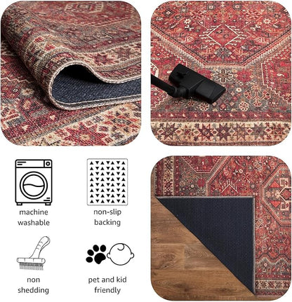 Keen Home Design 4x6 Rug - Machine Washable Area Rug with Non-Slip Backing, Ideal for Living Room, Dining Room, Bedroom - Vintage, Easy Clean, Durable, Low Pile Rug - (4' x 6')