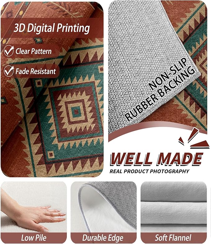 Cabin Rug 7x10 - Bear Southwestern Aztec Area Rugs for Living Room Bedroom, Rustic Tribal Machine Washable | Non-Slip | Soft Large Carpets, Native American Room Decor (Orange Tan Black)