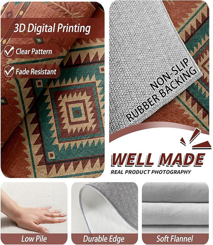 Cabin Rug 5x7 - Bear Southwestern Aztec Area Rugs for Living Room Bedroom, Rustic Boho Machine Washable | Non-Slip | Soft Large Carpets, Native American Home Decor (Orange Tan Black)