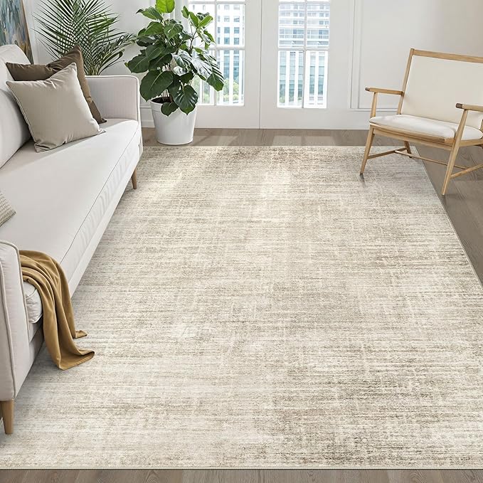 6x9 Area Rugs Living Room: Washable Large Neutral Beige Rug Abstract Soft Modern Stain Resistant Indoor Floor Non-Slip Carpet for Bedroom Nursery Kids Office Playroom Dining Room Under Table Home