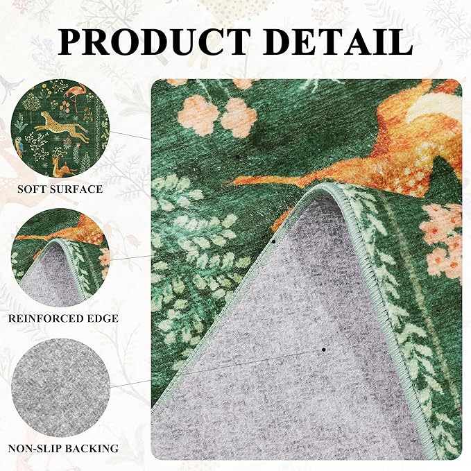 DUKINO 2x3 Rug, Washable Animal Rugs for Entryway, Non Slip Indoor Door Mat, Soft Low Pile Small Area Carpet for Entrance, Bedroom, Kitchen, Laundry, Bathroom, Green