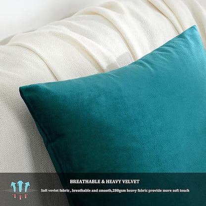 GIGIZAZA Decorative Throw Pillow Covers 18 x 18,Set of 2 Sofa Cushion Teal Peacock Green Pillow Covers,Velvet Pillow Square Cushion Covers