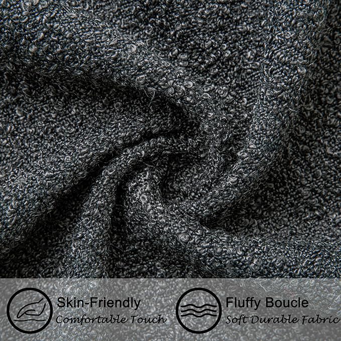 24"x24" Charcoal Black Boucle Pillow Covers with Faux Leather Accents Set of 2 Fluffy Textured Decorative Throw Pillow Cases for Couch Bed Boho Farmhouse Square Cushion Covers for Home Décor