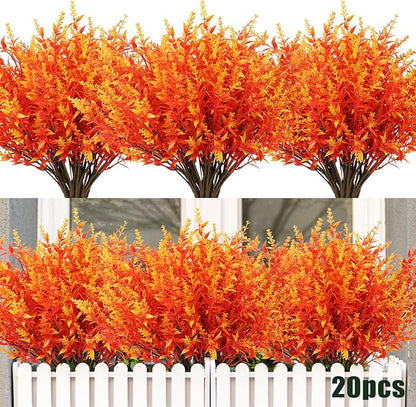 RECUTMS 20 Bundles Artificial Fall Flowers No Fade Faux Autumn Plants, Fake Indoor Outdoor Greenery for Thanksgiving Christmas Wedding Party Home Garden Fireplace Décor(Gold)