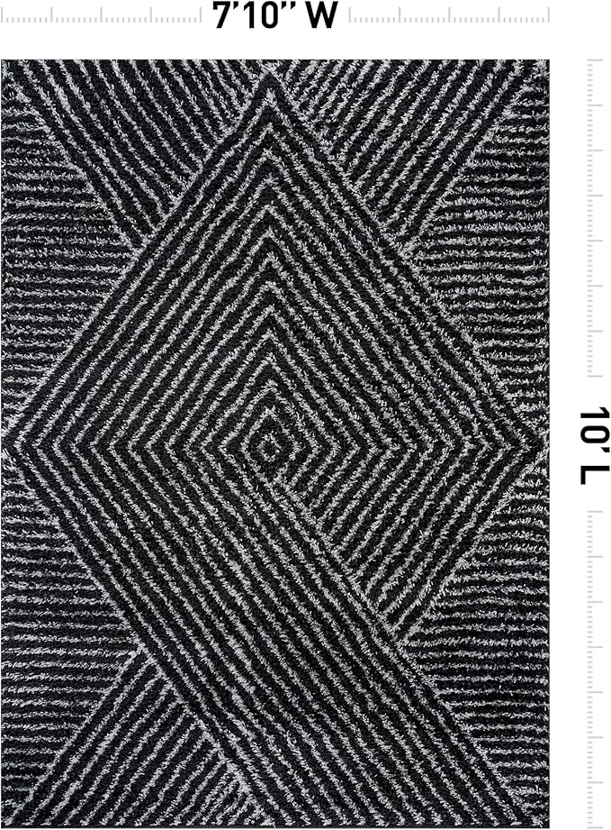 Rugshop Geometric Diamond Stripe Area Rug Anthracite Dark Gray 7' 10" x 10' Perfect for Large Living Rooms, Dining Areas, or Master Bedrooms