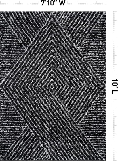 Rugshop Geometric Diamond Stripe Area Rug Anthracite Dark Gray 7' 10" x 10' Perfect for Large Living Rooms, Dining Areas, or Master Bedrooms