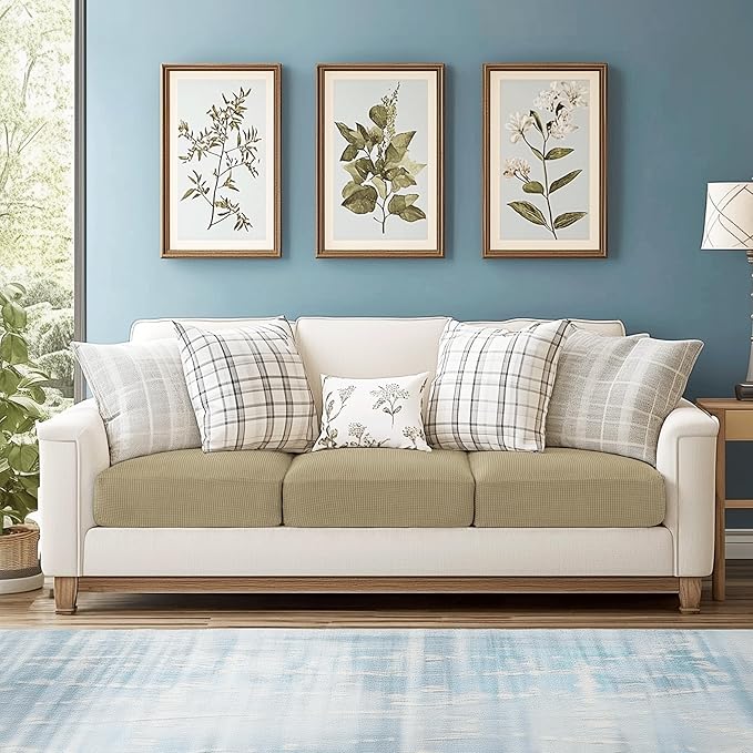 CHUN YI 3Piece Stretch Couch Cushion Covers, Sofa Seat Slipcovers for Pets, Suitable for Armchair Loveseat Sofa with Spandex Jacquard Washable Fabric(3Piece,Sand)