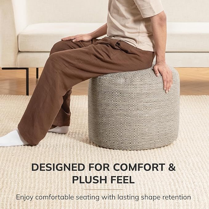 Anji Mountain 100% Handmade & Handcrafted Comfortable Home Décor Pouf Ottoman Footrest for Living Room, Bedroom, Nursery, Kidsroom, Patio Furniture - (22" x 22" x 17" - Stone)