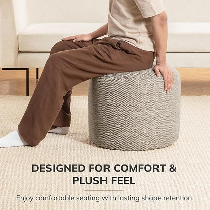 Anji Mountain 100% Handmade & Handcrafted Comfortable Home Décor Pouf Ottoman Footrest for Living Room, Bedroom, Nursery, Kidsroom, Patio Furniture - (22" x 22" x 17" - Stone)