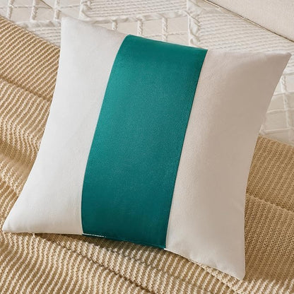 AmHoo Pack of 2 Velvet Panel Cotton Pillow Covers Decorative Pillowcase Cushion for Couch Sofa Bedroom 18 x 18-Inch Teal Green