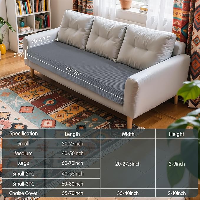 Hokway Couch Cushion Covers Stretch Cushion Covers Sofa Seat Cushion Slipcover Cushion Protector(Light Gray, Large)