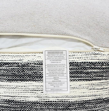 COTTON CRAFT Handwoven Stripe Dhurrie Pouf - Ottoman Foot Stool Bean Bag - Dorm Bedroom Home Décor Accent Seating - Boho Modern Comfortable Prefilled Cotton Pouf Footrest - 16 inch Square - Black