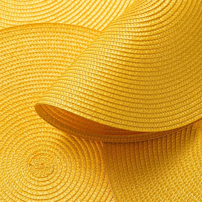 AHHFSMEI Round Braided Placemats 15 Inch Round Table Mats for Dining Tables Natural Woven Heat Resistant Place mats Set of 4 (Yellow,4)