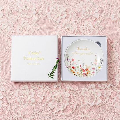Crisky Jewelry Ring Dish for Sister Birthday Gifts, Thinking of You Gift for Sister Thanksgiving Day Christmas Graduation Gift Ideas (I Love You Sister) Floral Thrinket Tray