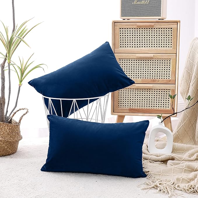 NiNi ALL Decorative Throw Pillow Covers Velvet 20x30 Inch Pack of 2 Dark Blue Cushion Covers Soft for Couch Sofa Bedroom Living Room Outdoor