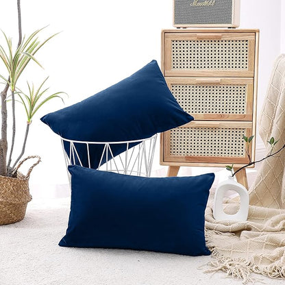 NiNi ALL Decorative Throw Pillow Covers Velvet 20x30 Inch Pack of 2 Dark Blue Cushion Covers Soft for Couch Sofa Bedroom Living Room Outdoor