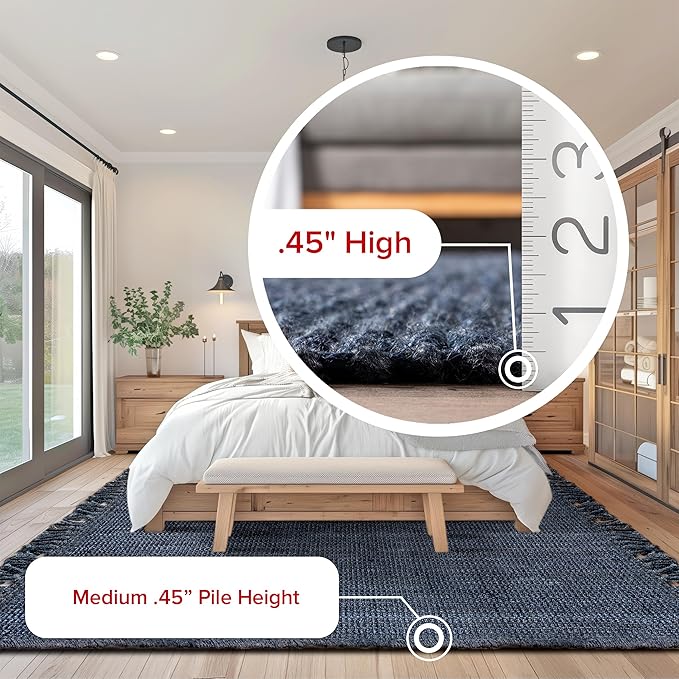 Nuloom Daniela Navy, 4' x 6', Handmade, Jute, Tassel, Soft and Textured, High Traffic, Stain Resistant, Easy Clean, Durable Area Rug for Bedroom, Living Room, Dining Space, Foyer, Entryway