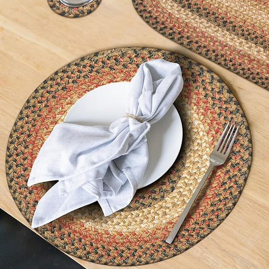 Homespice Russet Jute Woven Round Placemats Set of 6, 15", Warm Country Decor, Multicolor Table Mats - Vibrant Colors, Durable, Easy to Clean and Protects Furniture
