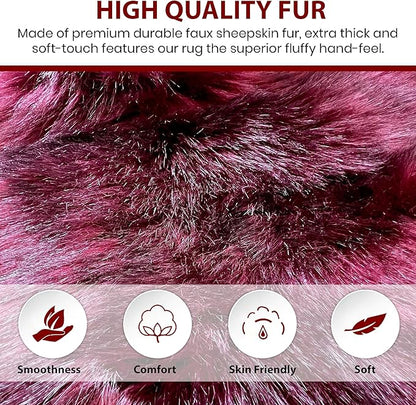 Free Shape Luxury Soft Fluffy Shag Area Rug Single Quarto 4 Pelts 4'x6',120x180 cm - Vegan Fur Ultra Soft Indoor Carpet Nursery Rugs for Bedroom Home Decor, Burgundy