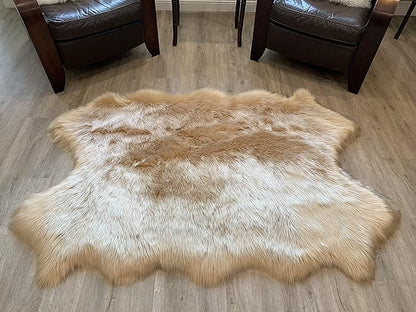 LAMBZY Faux Sheepskin Super Soft Hypoallergenic Silky Shag Rug for Living Room, Kids Room, Sofa (Quarto 4 Pelts 4'x6', Beige)