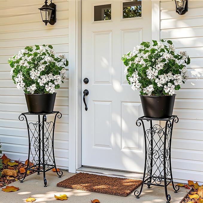 Artificial Flowers for Outdoors 8PCS Artificial Geraniums for Indoor Fake Flowers 17.7In Uv Resistant Artificial Outdoor Flowers Suitable for Indoor Home Decor Outdoor Garden Decor (White)