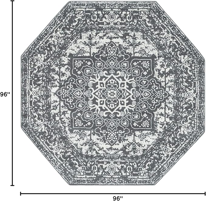 Rugs.com Arlington Collection Rug – 8 Ft Octagon Dark Grey Medium-Pile Rug Perfect for Living Rooms, Kitchens, Entryways