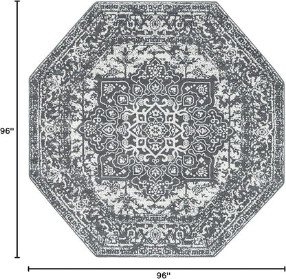 Rugs.com Arlington Collection Rug – 8 Ft Octagon Dark Grey Medium-Pile Rug Perfect for Living Rooms, Kitchens, Entryways