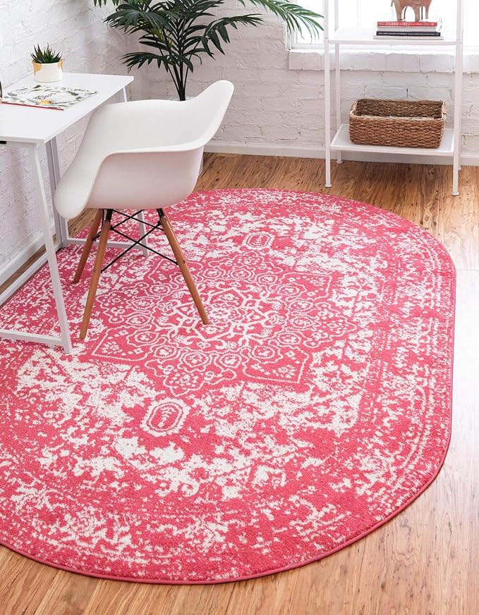 Rugs.com Arlington Collection Rug – 5' x 8' Oval Pink Medium-Pile Rug Perfect for Living Rooms, Large Dining Rooms, Open Floorplans