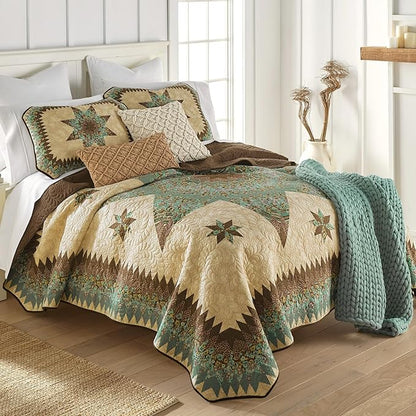 Donna Sharp Contemporary Polyester Quilt Set - Sea Breeze Star - 3-Piece King Size Quilt Set, Includes Quilt, and Two King Pillow Shams Perfect for Coastal and Souhtwest Decor
