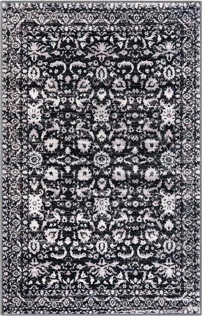 Vintage Entryway Rug 2x3 Washable, Black and White Kitchen Rug, Super Soft Thin Faux Wool Small Area Rug, Non-Slip Accent Mat for Foyer, Bedroom, Office