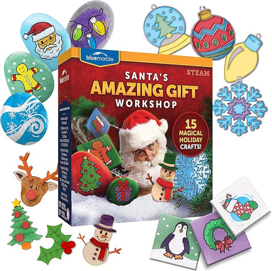 Blue Marble Santa's Christmas Craft Kit for Kids - 15 Magical Christmas Crafts for Kids, Make Suncatchers, Paint Holiday Rocks, Make Magnetic Tile Art & More for Christmas Gifts, Craft Kits