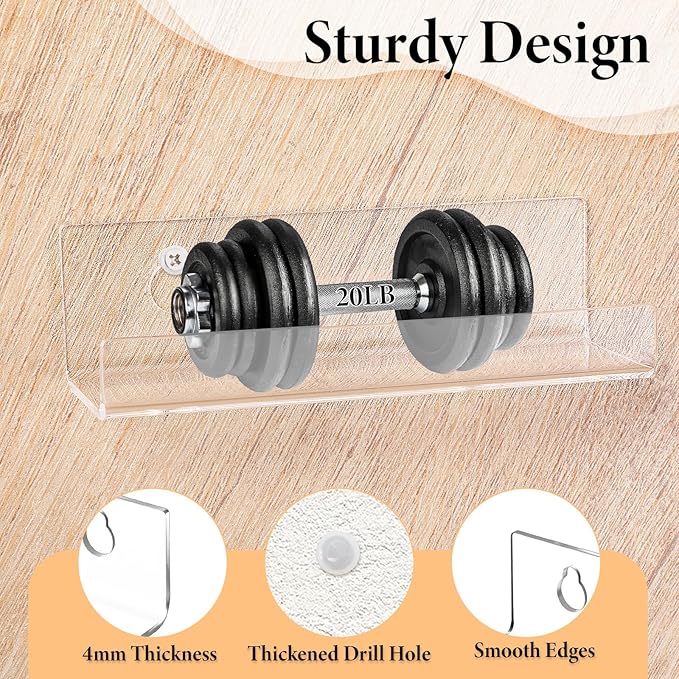 24 Pack Vinyl Record Shelf Wall Mount, 4 Inch Acrylic Wall Mount Shelves, Clear Acrylic Album Record Holder Display, Floating CD Rack Storage Hanger, Floating Walls Shelves