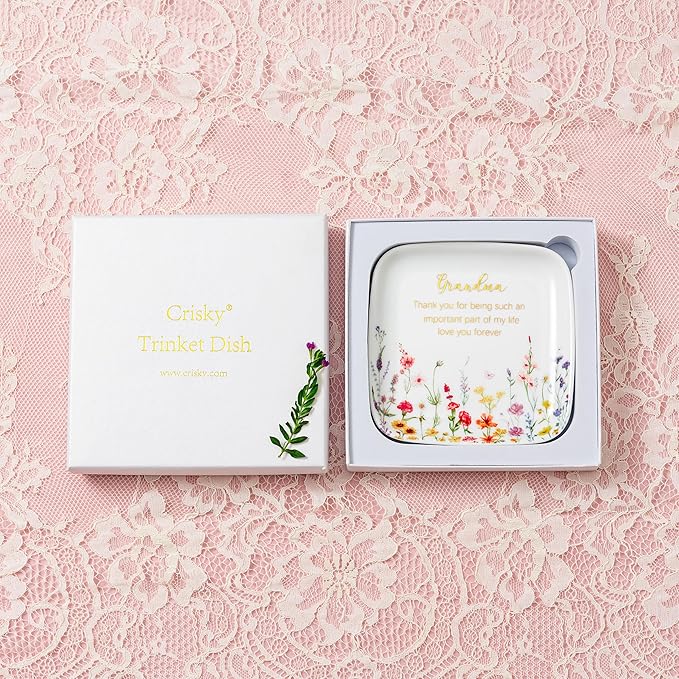 Crisky Jewelry Ring Dish for Grandma Birthday Gifts Thinking of You Gift for Grandmother New Fist Time, Personalized Christmas Valentine's Gift Ideas from Grandson Granddaughter (Love You Forever)