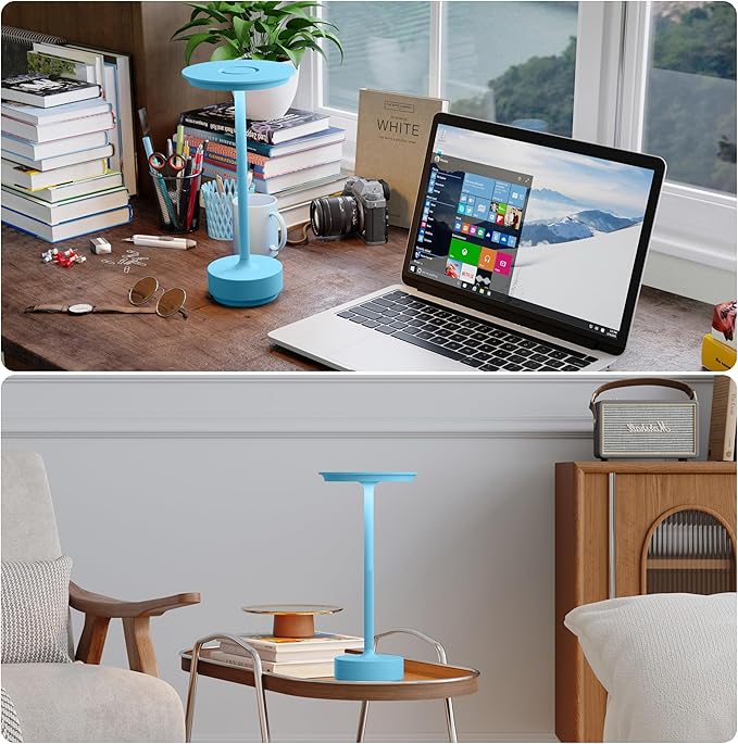 2 Pack Rechargeable Cordless Table Lamps, Portable 5000mAh Outdoor Table Light, 3 Color Stepless Dimming LED Table Lamp with Memory Function, for Home/Dinner/Patio/Restaurant.(Blue)