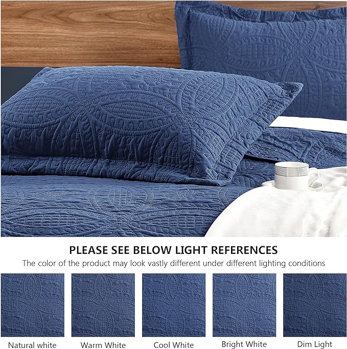 Love's cabin Twin Quilt Set Navy Blue Bedspreads - Soft Bed Summer Lightweight Bedspread Comforter - Modern Style Coin Pattern Coverlet for All Season - 2 Pieces (1 Quilt, 1 Pillow Sham)