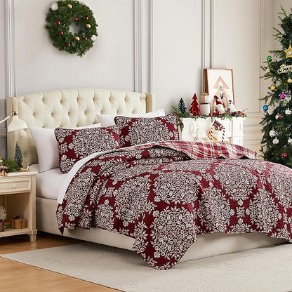 Southshore Fine Living, Inc. Christmas Quilt, Queen Size Size with 2 Pillow Shams, Reversible Plaid Christmas Bedding Set, Coverlet Queen Size - Red Plaid