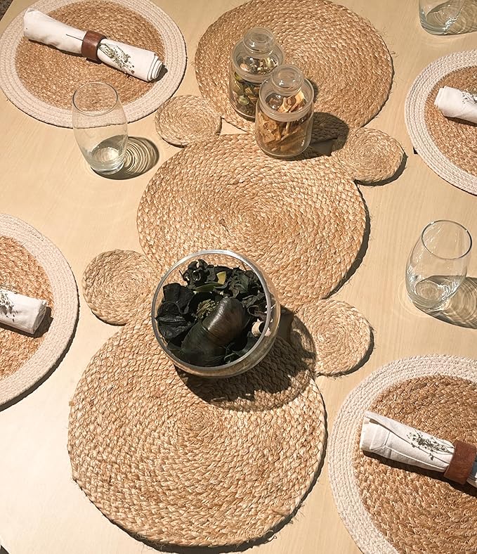 Chardin home Jute Braided Circles Table Runner, Boho, Artisanal Center Decor for Tables, Chests, Counter Tops, Consoles and More, 13x36 Inch Runner
