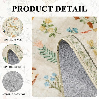 DUKINO 2x5 Rug for Hallway, Washable Kitchen Runner Rug with Non Slip Backing, Soft Low Pile Vintage Animal Runner for Bedroom, Kitchen, Hallway, Entryway, Laundry, Beige