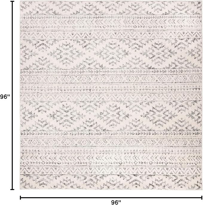 SAFAVIEH Tulum Collection Area Rug - 8' Square, Ivory & Grey, Moroccan Boho Tribal Design, Non-Shedding & Easy to Clean, Ideal for Living Room, Bedroom, Dining Space (TUL272A)