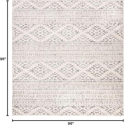 SAFAVIEH Tulum Collection Area Rug - 8' Square, Ivory & Grey, Moroccan Boho Tribal Design, Non-Shedding & Easy to Clean, Ideal for Living Room, Bedroom, Dining Space (TUL272A)