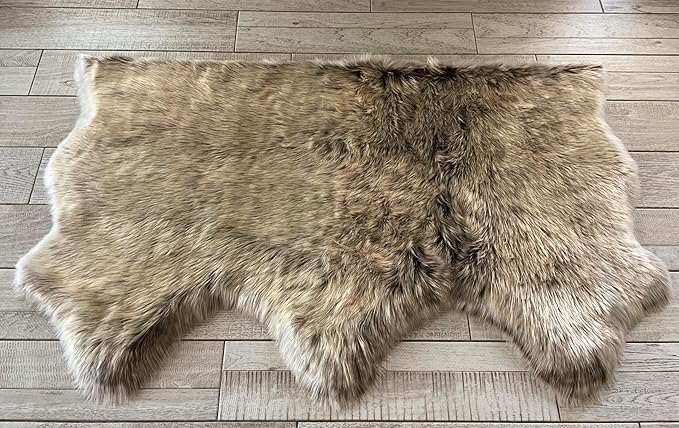 Free Shape Luxury Soft Fluffy Shag Area Rug Triple Side by Side 3'x6', 90x180cm - Vegan Fur Ultra Soft Indoor Carpet Nursery Rugs for Bedroom Home Decor, Brown with Beige Tips