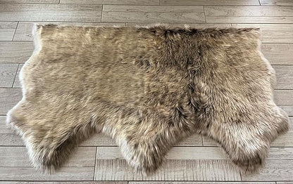 Free Shape Luxury Soft Fluffy Shag Area Rug Triple Side by Side 3'x6', 90x180cm - Vegan Fur Ultra Soft Indoor Carpet Nursery Rugs for Bedroom Home Decor, Brown with Beige Tips