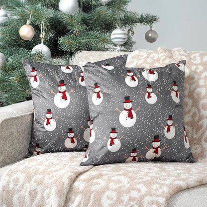 PAVILIA Holiday Throw Pillow Covers 18x18 Set of 2, Decorative Pillow Cases Bed Sofa Couch, Christmas Winter Accent Decor Cushion Bedroom Living Room, Velvet Square Euro Sham Covers, Snowman Gray