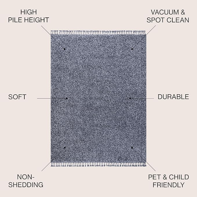 JONATHAN Y Mercer Shag Plush Tassel Denim Blue Indoor Area Rug, 8x10, Contemporary, Modern, Easy-Cleaning for Living Room, Bedroom, Kitchen, Pet Friendly, Non-Shedding (MCR100C-8)