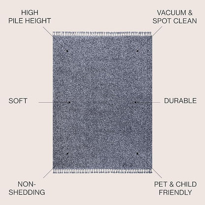 JONATHAN Y Mercer Shag Plush Tassel Denim Blue Indoor Area Rug, 4x6, Contemporary, Modern, Easy-Cleaning for Living Room, Bedroom, Kitchen, Pet Friendly, Non-Shedding (MCR100C-4)