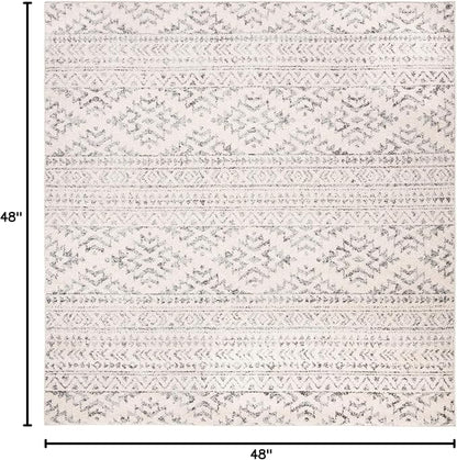 SAFAVIEH Tulum Collection Area Rug - 4' Square, Ivory & Grey, Moroccan Boho Tribal Design, Non-Shedding & Easy to Clean, Ideal for Living Room, Bedroom, Dining Space (TUL272A)