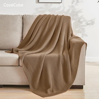 CozeCube Caramel Brown Throw Blanket for Couch, Soft Cozy Cable Knit Throw for Bed Sofa Living Room, Lightweight Warm Decorative Farmhouse Christmas Blanket, 60"x80", Light Brown